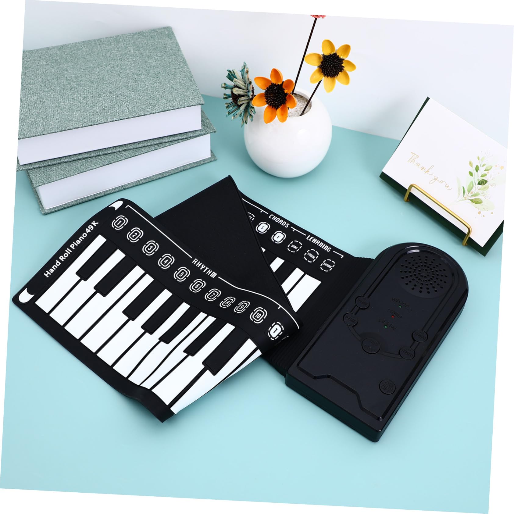 Abaodam Pianoforte Elettronico Arrotolabile a 49 Tasti Alimentazione a Batterie Aa e Cuffie, Tastiera Digitale Pieghevole Portatile Per Adulti e Principianti