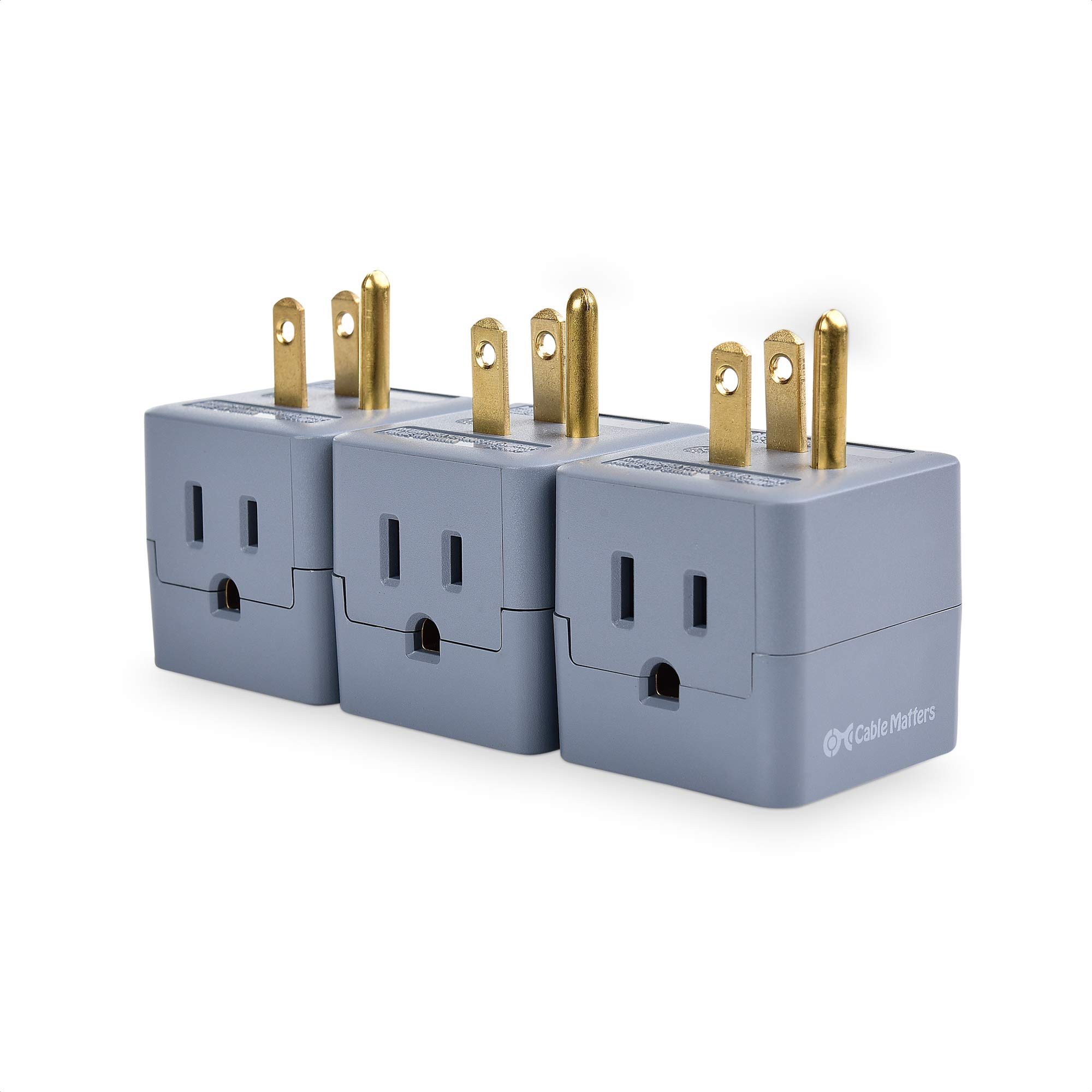 Cable Matters Cable Matters (3-Pack) 3-Outlet Grounded Power Cube Wall Tap / 90 Degree Plug Adapter