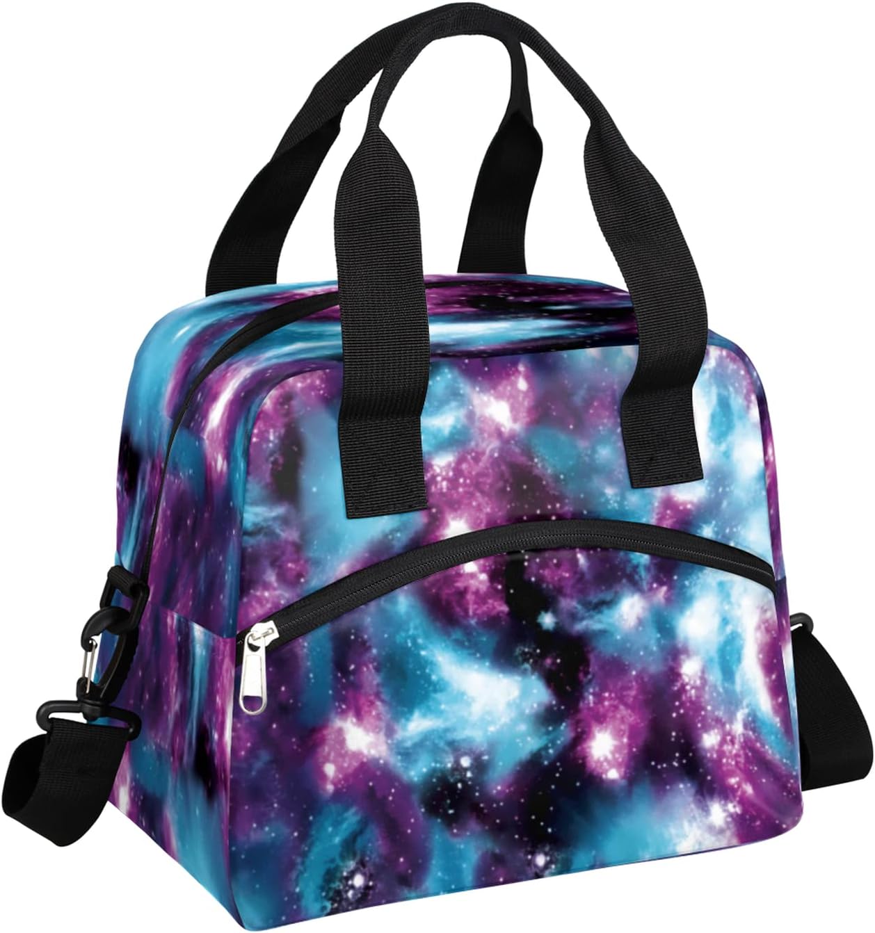Pardick Colorful Galaxy Insulated Lunch Bag for Women Men Adult Glitter Space Large Cooler Thermal Lunch Box Durable Leakproof Tote Bag with Shoulder Strap for Work School Office Travel Meal Prep Bag