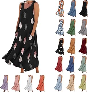 Linen Dress Women 2025 Sleeveless Cotton Linen Maxi Dresses Plus Size Flowy Tank Sundress Beach Vacation Outfits - Buy now