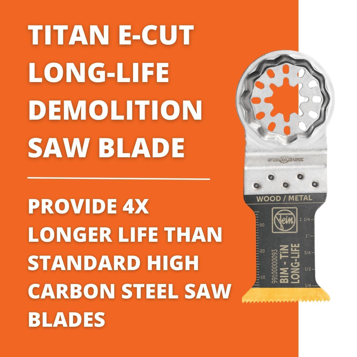 FEIN Sägeblatt E-Cut Long-Life Bi-Metall mit höhe Lebensdauer, Sägeblatt für Tiefeschnitte, Ve. 10 stk., Breite 35 mm, Länge 50 mm, Starlock Aufnahme, Titan beschichtetes Bi-Metall Sägeblatt
