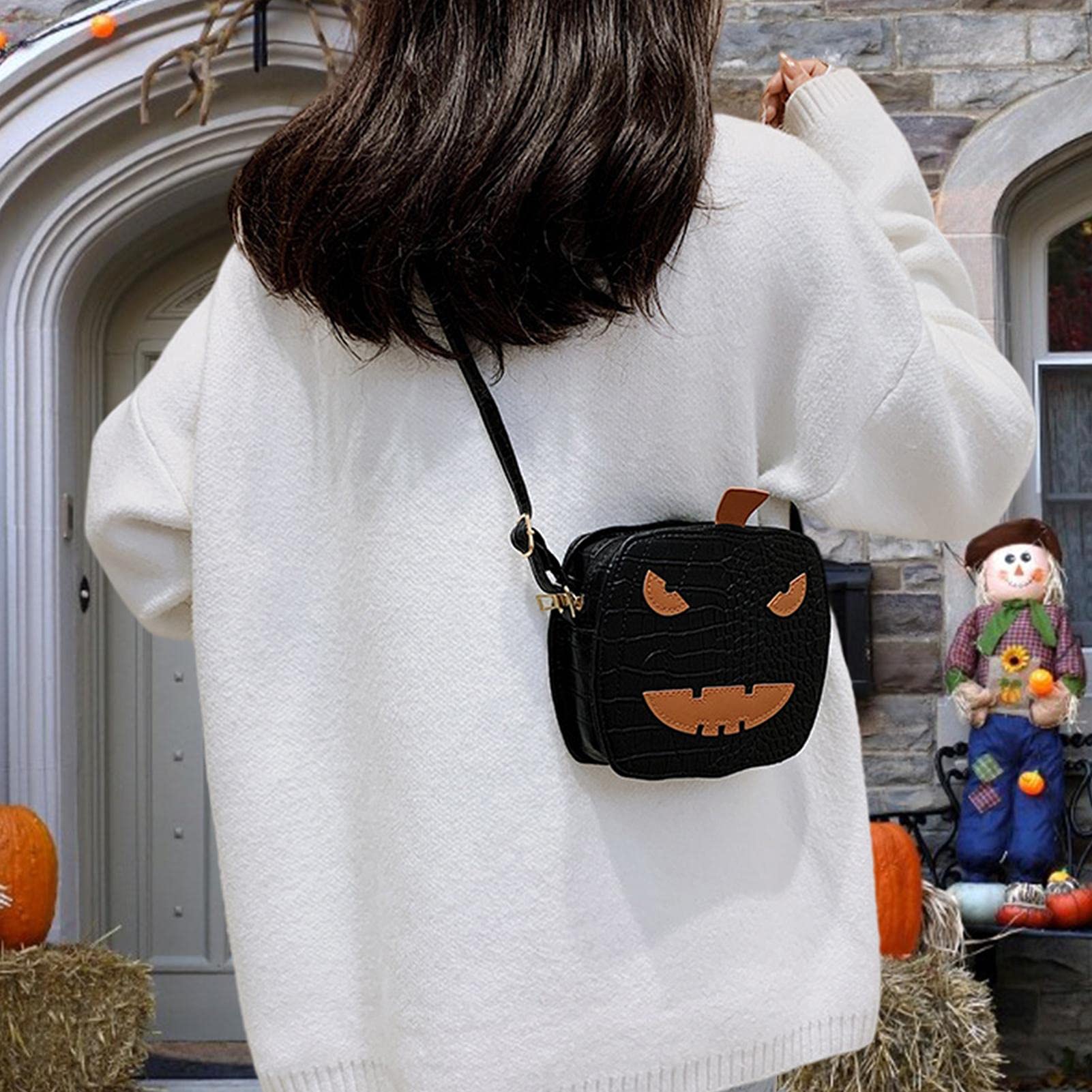 ERZU Bolso De Hombro De Calabaza De Halloween, Adorno De Murciélago, Monederos De PU Para Mujer Y Niña