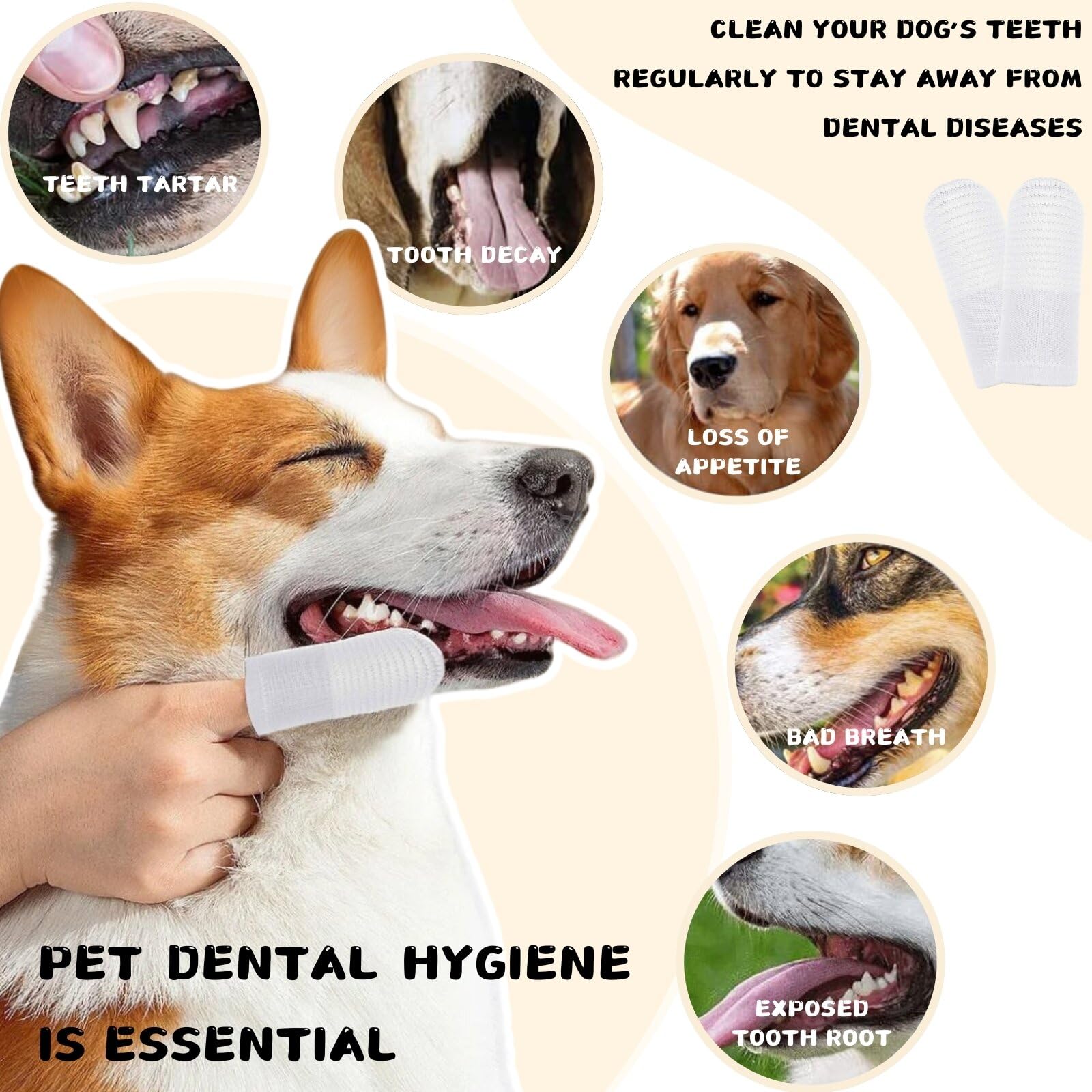 KEYRI 30 Pcs Pets Teeth Cleaning Toothbrush for Dogs Cats Dental Care Finger Toothbrush Puppy Toothbrush 360° Bristles for Accurate Cleaning Vet's Best Dental Care Finger Toothbrush (White - Image 3