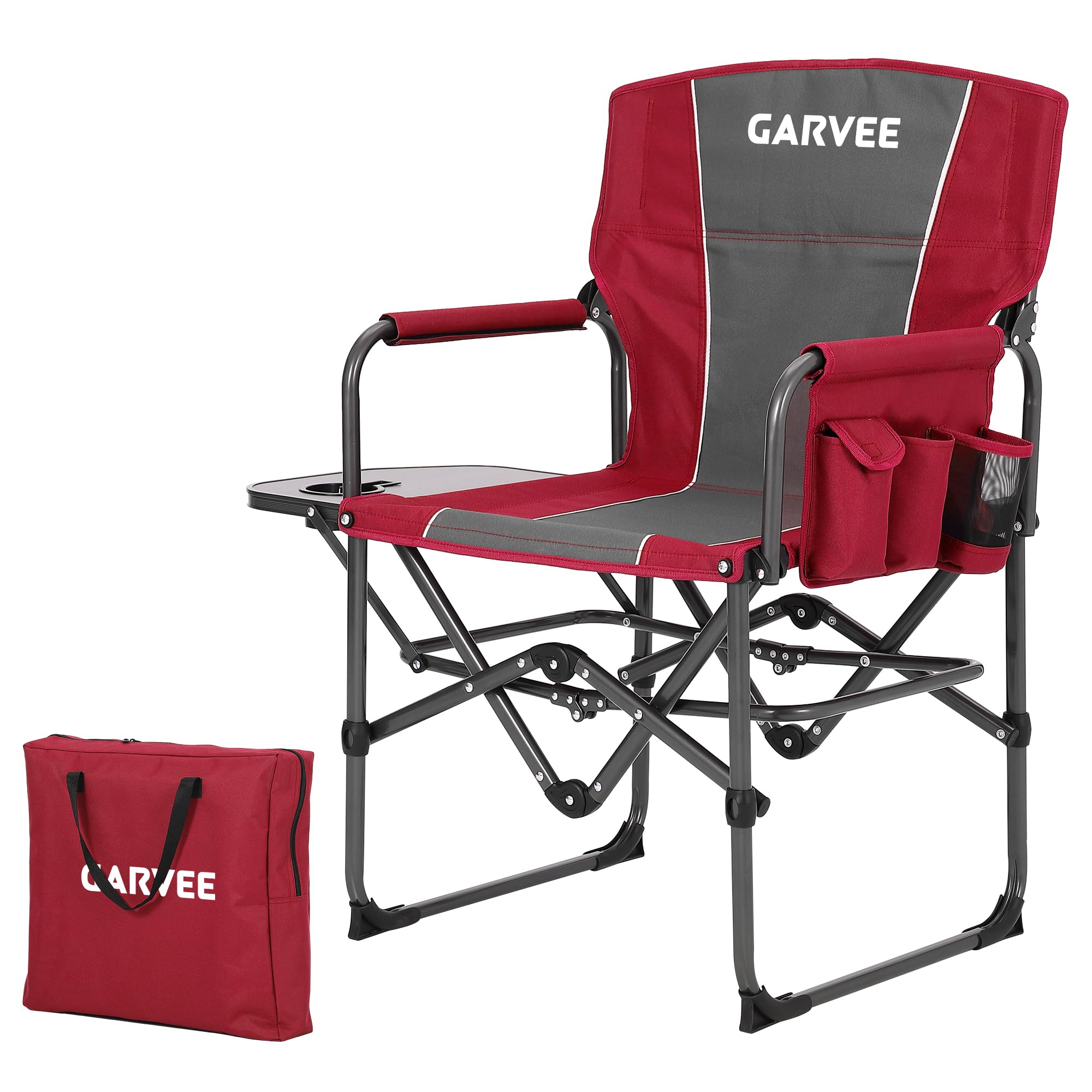 Garvee Sedia Regista Campeggio Oversize Pieghevole per Adulti, Struttura in Alluminio Robusta, Tavolino Laterale, Tasca Portaoggetti, Portabicchieri, Supporta Fino a 150 Kg, Perfetta per Campeggio