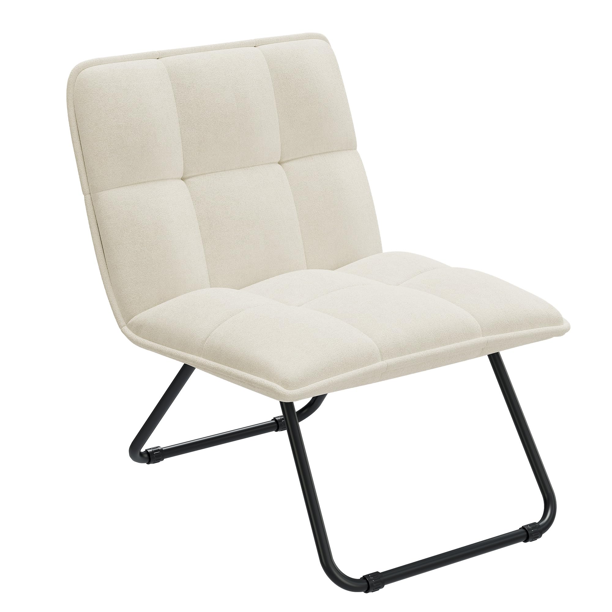 YITAHOME Butacas de Salon,Silla Tocador Plegable, Sillon Lectura Asiento Acolchado con Marco de Metal, Sillones para el Salón Ligero y Portátil para Sala, Dormitorio, Oficina,Blanco