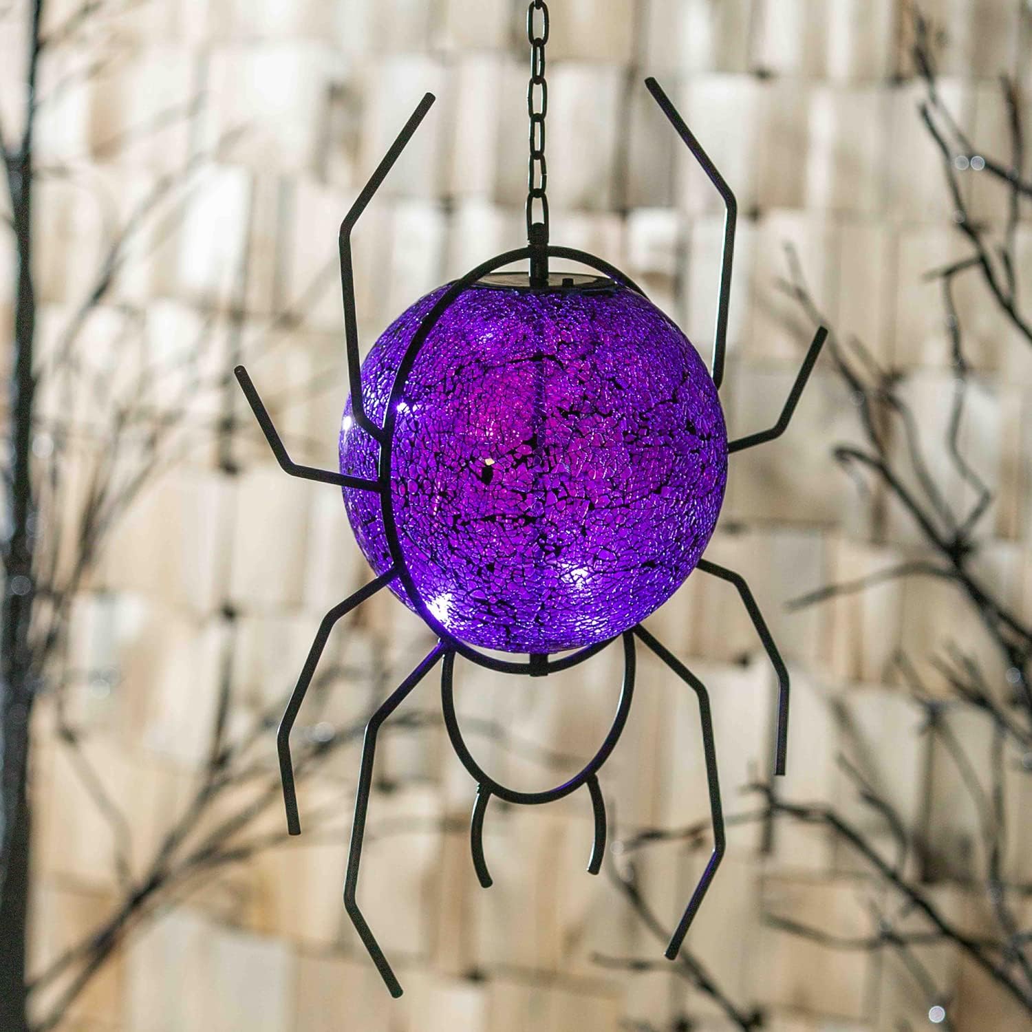 Evergreen 8" Solar Hanging Mosaic Gazing Ball, Purple Spider