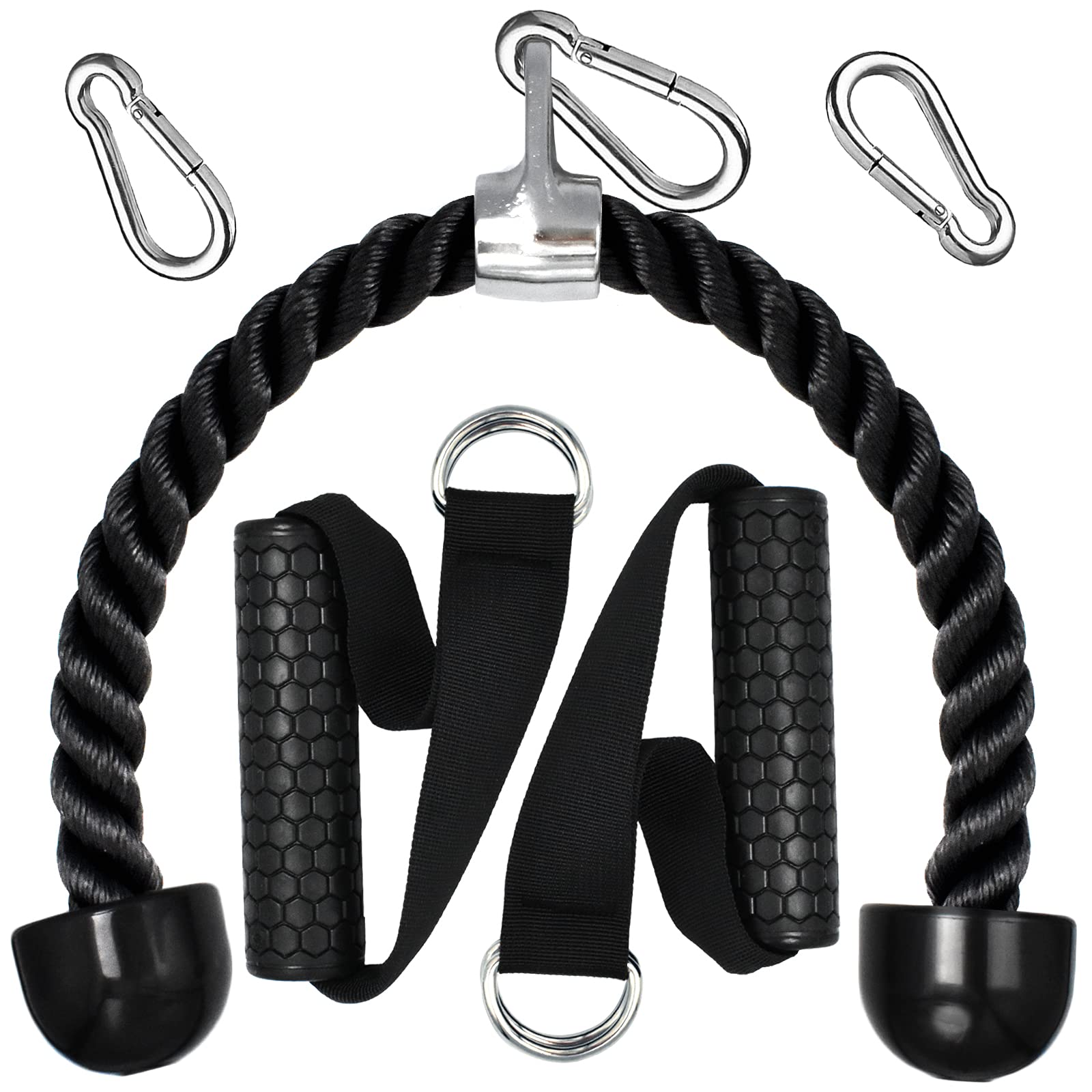 Heavy Duty Tricep Pull Down Rope, Triceps Pull-Down Rope with Safety Hook Carabiner and Powerful Handle, Sturdy and Durable Home Gym Accessories for Arm Strength Training