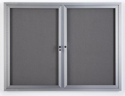 Displays2go Tablón de anuncios cerrado montado en la pared de 48 x 36 pulgadas con 2 puertas, bloqueo, aluminio (FBSW43SVLG)