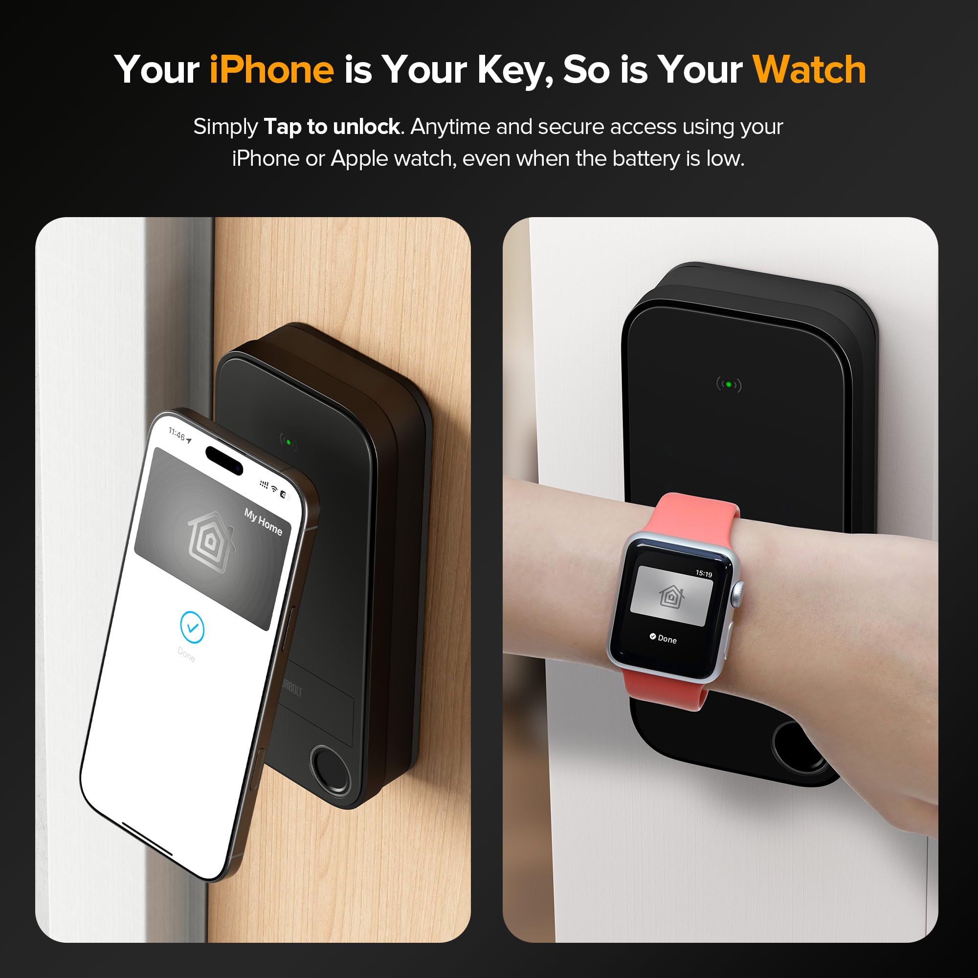 X1 Apple Home Key Lock, iOS ONLY Smart Keyless Entry HomeKit Door Lock with Fingerprint, Keypad Deadbolt Lock Works with HomeKit Over Thread (Border Router Required), IP65 Weatherproof, Black - Detailed View