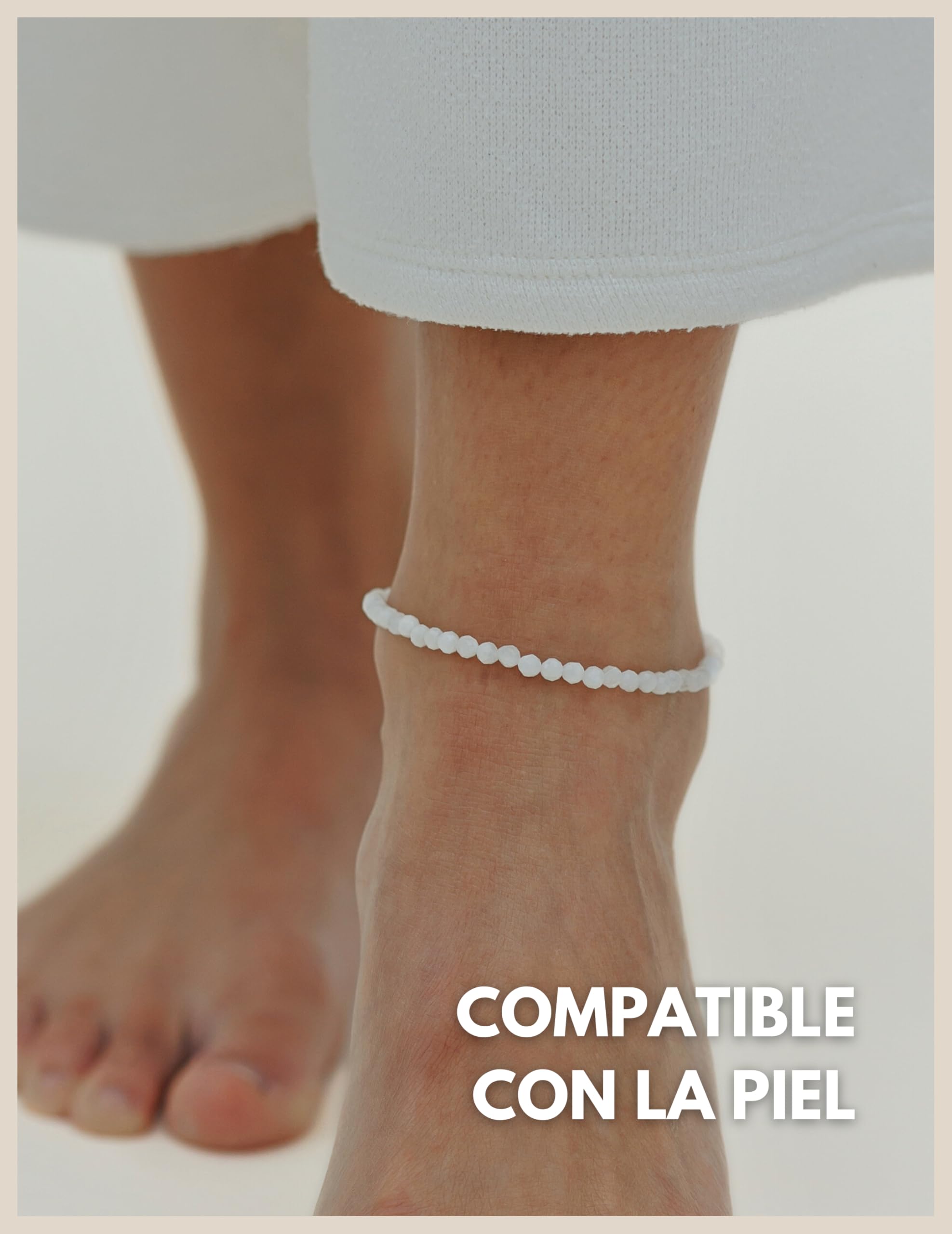 GD GOOD.designs Tobilleras para mujer con cuentas de jade auténtico 4mm - Impermeable - Tobillera de piedra natural de color con cierre ajustable en oro de 18K