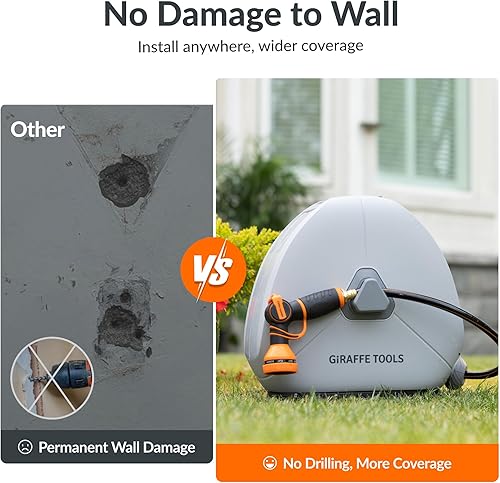 Miniatura 3 de Giraffe Tools Carrete de manguera retráctil montado en el suelo, 12 pulgada x 82 pies, carrete de manguera de jardín de rebobinado automático