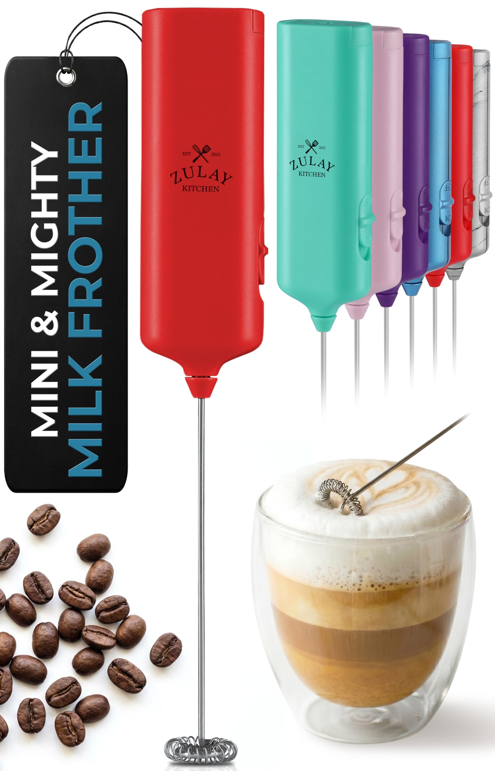 Mini &amp; Mighty Milk Frother Wand – Powerful Handheld Coffee Frother, Battery Operated Drink Mixer – Compact Pocket Size – Detachable Whisk for Latte, Cappuccino, Matcha, Hot Chocolate