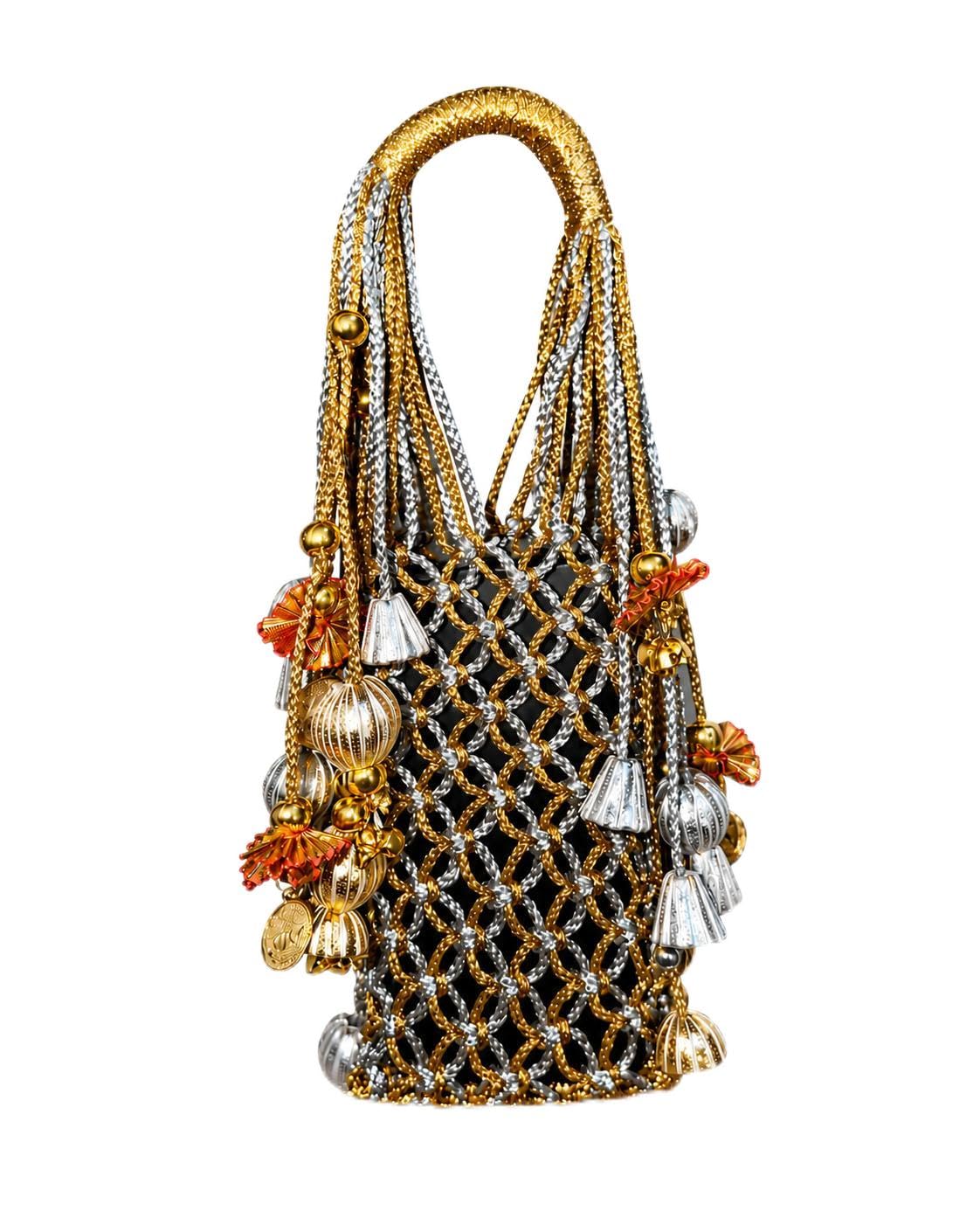 Handmade Designer Potli Bag with Gold & Silver Woven Detail-image-1