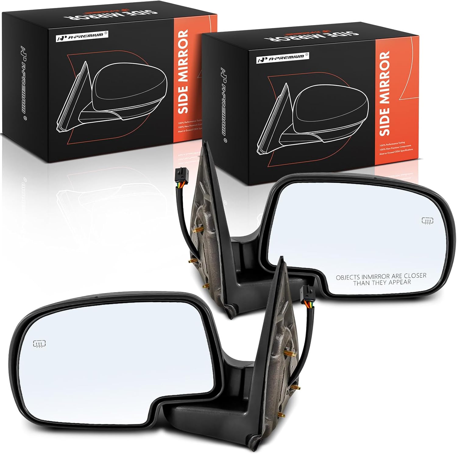 A-Premium Pair (2) Driver and Passenger Side Power Door Mirror - Compatible with Chevrolet Silverado, Tahoe, Suburban, Avalanche & GMC Sierra, Yukon & Cadillac Escalade - Heated, Manual Folding