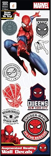 Miniatura 1 de Marvel Spider-Man - Adhesivo de pared pequeña de realidad aumentada, vinilo extraíble para despegar y pegar, 9 calcomanías