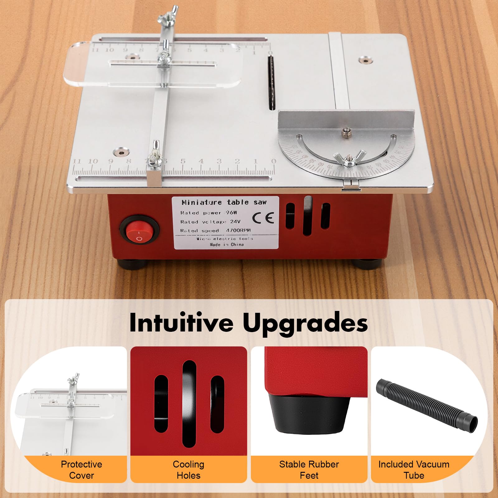 Mini Tischsäge, Tischkreissäge 96W, Präzisions Tischkreissäge, 9500RPM Einstellbarer Tischsäge, Kleine Multifunktionale Schneidemaschine, Elektrische Desktop Säge mit Staubrohr, für Holzbearbeitung