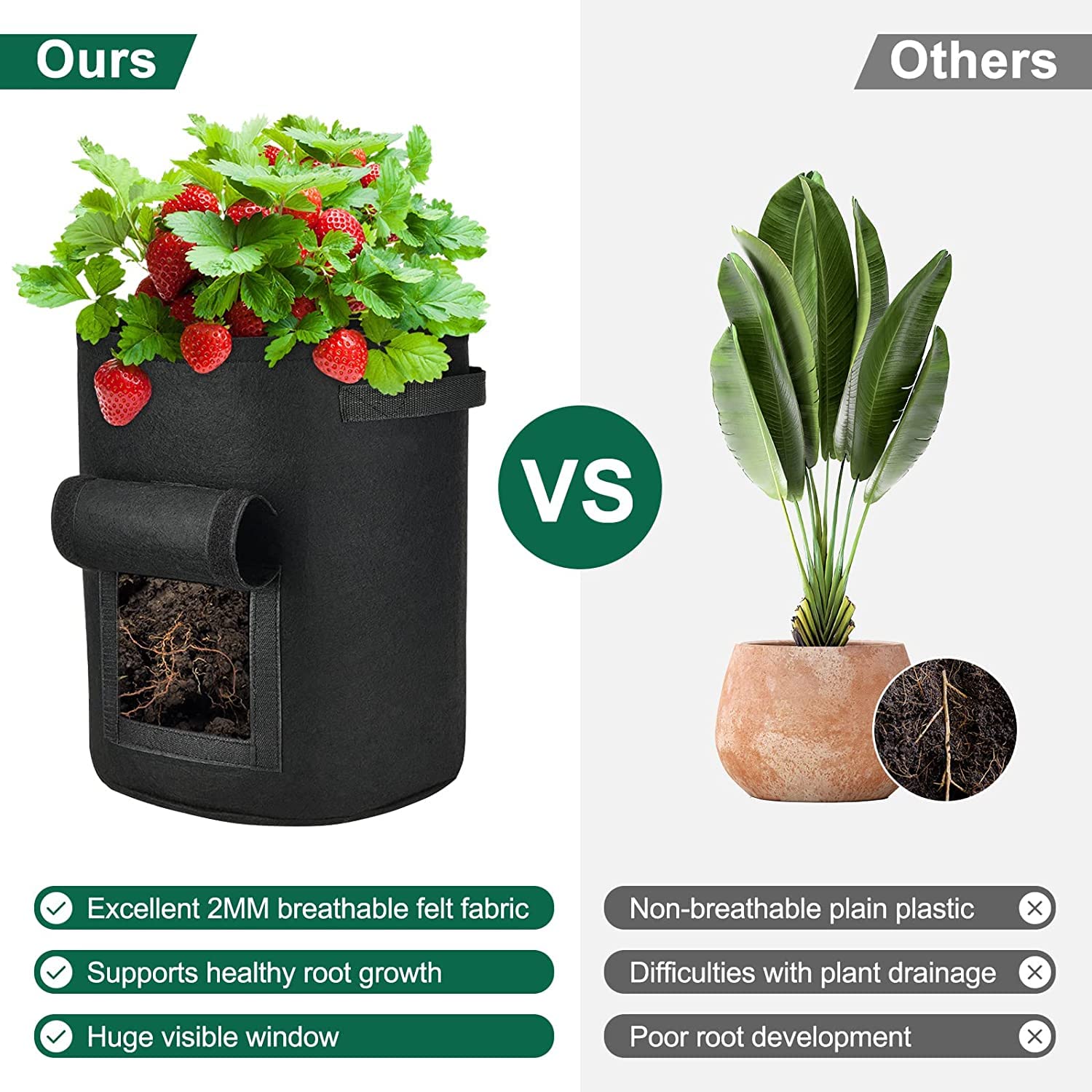 Bolsas de Cultivo de Papas, Paquete de 2 Bolsas de Cultivo de Tomates de 7 galones Macetas Bolsas de Plantas Bolsas de bandejas de Cultivo de Plantas con Ventana de Bucle y manijas de Correa