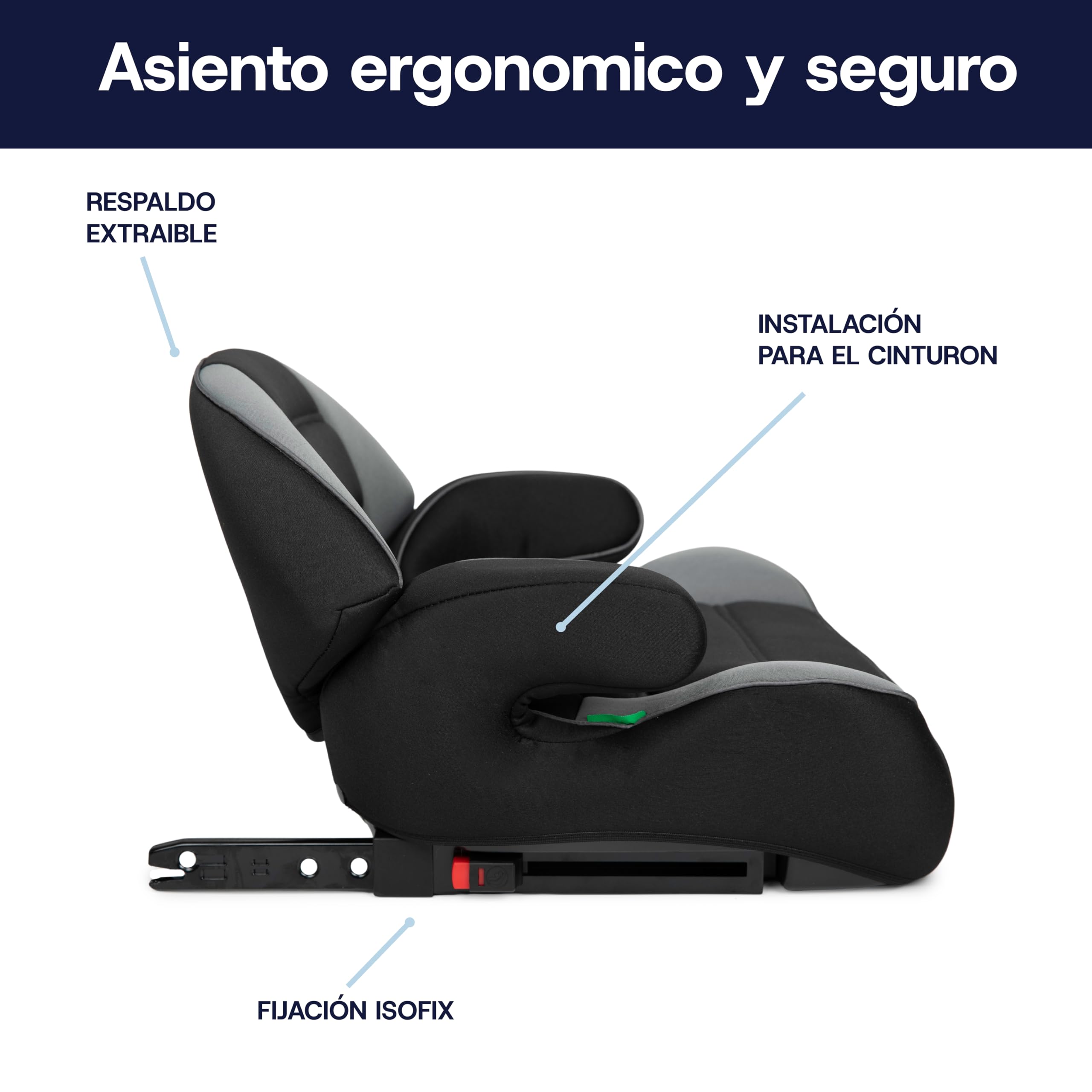 toral - Alzador Coche Niño Isofix i-Size - Asiento Elevador Niño - Se puede utilizar también sin Isofix - Silla Coche grupo 1 2 3 - Modelo Monza Negro — view 4