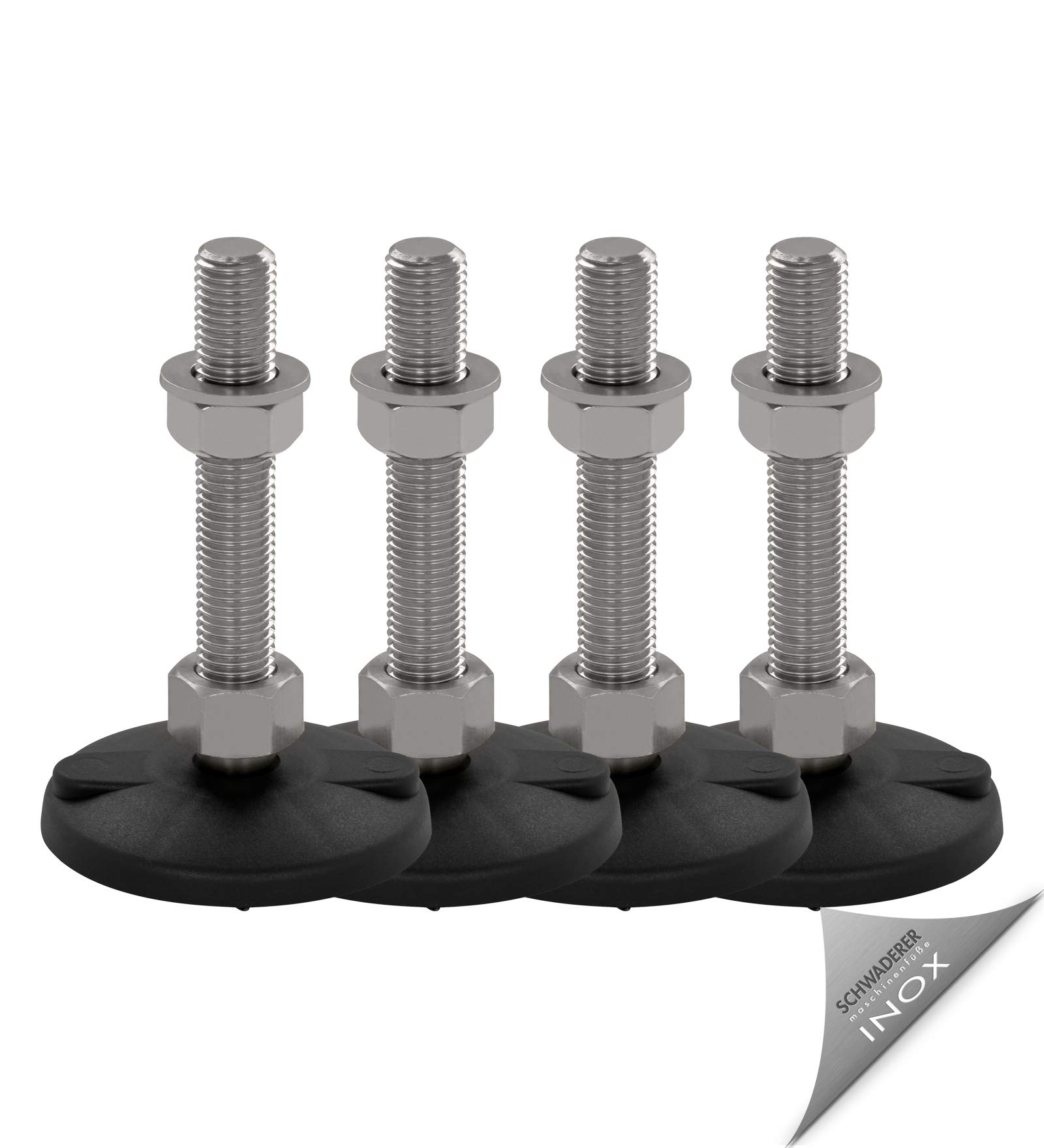 Schwaderer Maschinenfüße/Stellfüße/Nivelllierfüße/Gelenkfüße, höhenverstellbar KFEB 100 (M12x80), Ø 99mm, 4er-Set, Gewinde M12, Länge 80mm, Kunststoff/Edelstahl, Gewinde von M8-M30