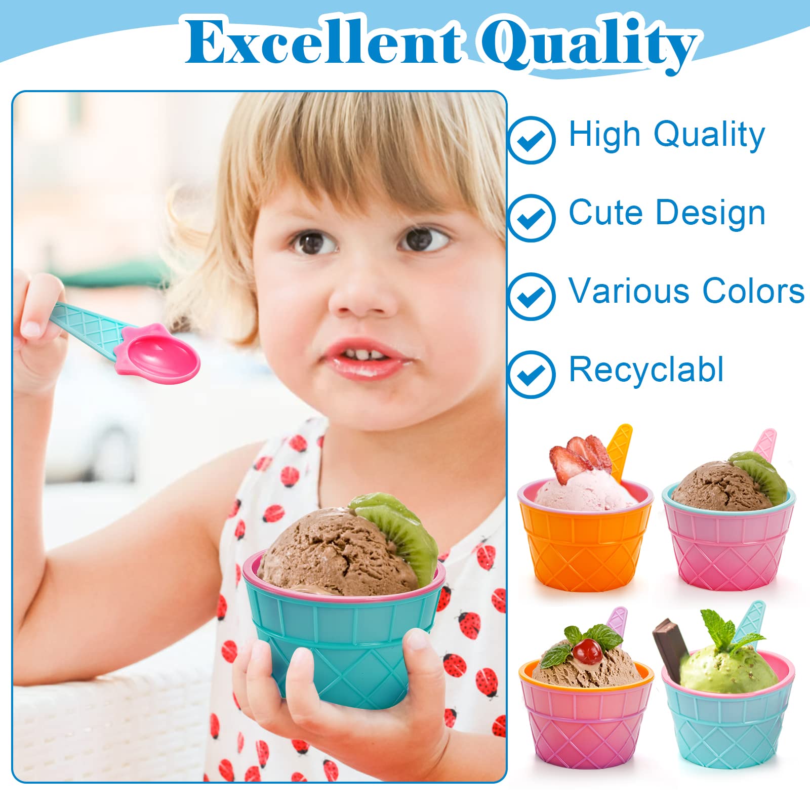 Lawei Confezione da 25 ciotole per gelato con cucchiai, 141,7 ml, riutilizzabili in plastica, per dessert, caramelle, yogurt, budino, mousse, bomboniere, 4 colori