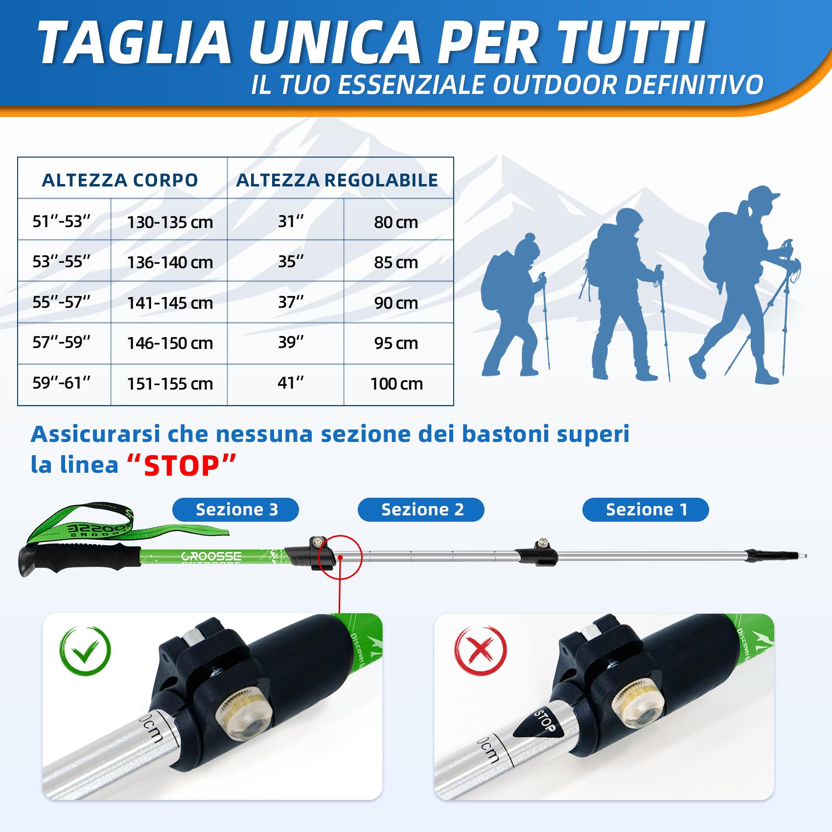 Bastoni da trekking regolabili per bambini, bastone da passeggio leggero