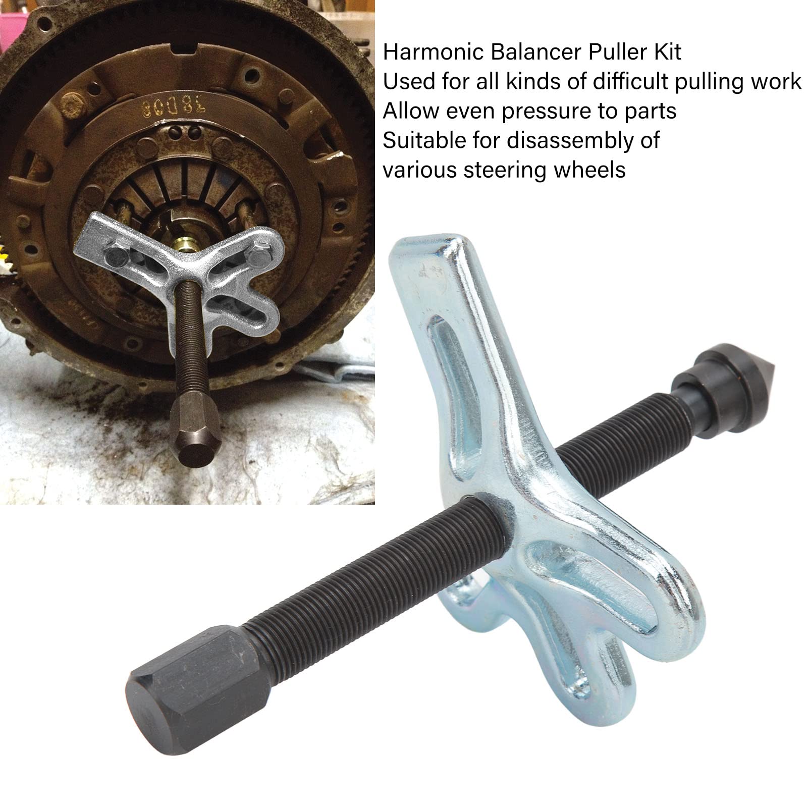 Ejoyous Harmonic Balancer Puller Kit, Carbon Steel High Strength Steering Wheel Pulling Set, 14PCS Puller Tool Kit with Storage Box for 2 Hole or 3 Hole Applications