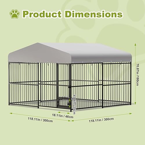 Miniatura 2 de Perrera para perros exteriores de 10 x 10 x 6 pies con techo, perreras resistentes al aire libre para perros grandes, con techo impermeable