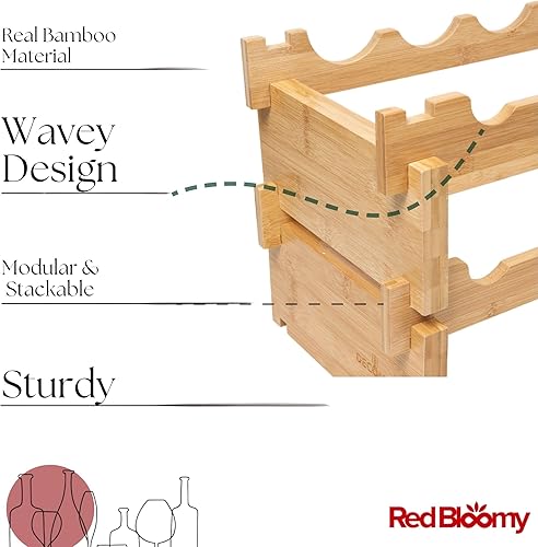 Miniatura 10 de Estante apilable de bambú para vino para 72 botellas, 8 niveles y resistente, de pie, almacenamiento modular de vino, almacenamiento de botellas de