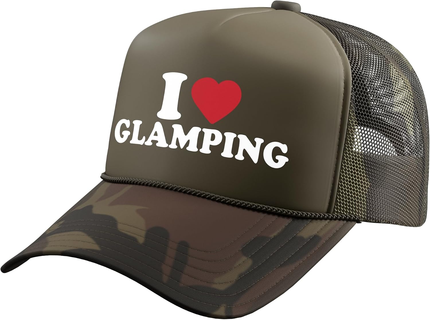 I Love Glamping Funny Outdoor Comfort Camping Trucker Hat with Adjustable Mesh Back