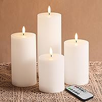 Vista 9 de Velas de pilar sin llama acanaladas blancas con control remoto, velas LED parpadeantes de cera que funcionan con pilas, juego de 2