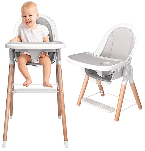 Children Of Design Silla alta clásica de madera 6 en 1 no reclinable con cojín extraíble, transparente