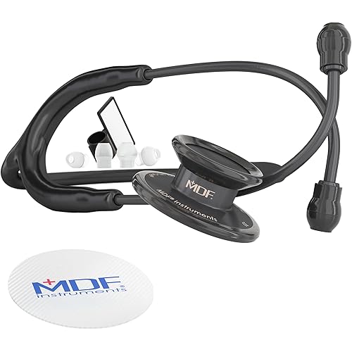 MDF Instruments MD One Premium Stainless Steel Dual Head Stethoscope, Adult, Black Tube, Black Chestpieces-Headset, MDF777BO