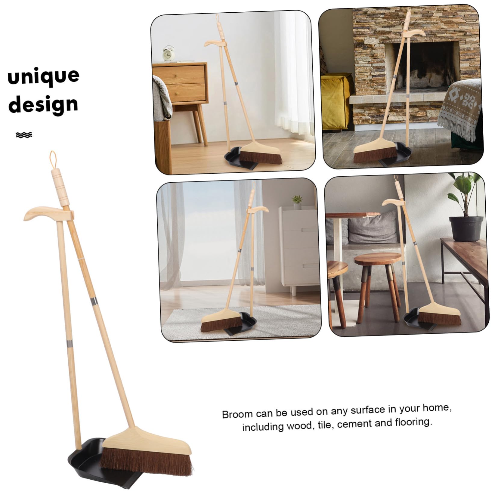 MAGICLULU Besen Und Kehrschaufel Haushalt Edelstahlbesen Mit Langem Stiel Reinigungsbesen Für Boden Kehrbesen Aus Holz Kehrschaufel Hausreinigung
