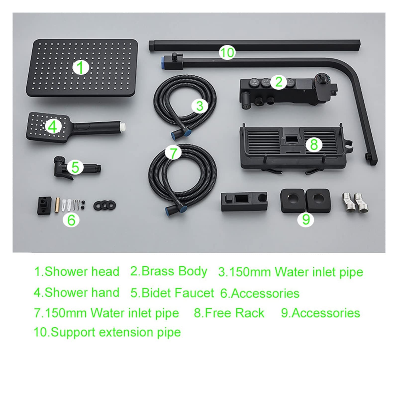 LCD cyfrowy czarny system prysznicowy do łazienki zestaw bateria termostatyczna do łazienki System z 4-kierunkowym zestawem kranów prysznicowych z deszczownicą Mixer Tap(Hold-Cold Black A)