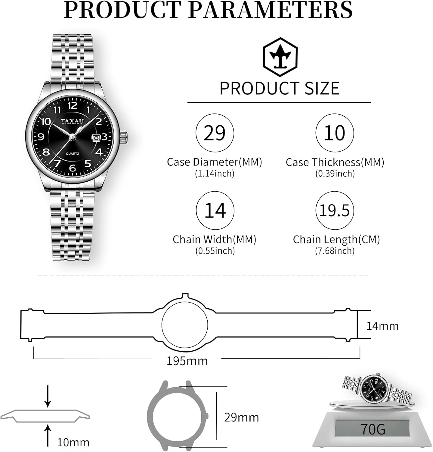 Gold Silver Two Tone Women Stainless Steel Watch Small Wrist ElegantDress Watch for Women Fashion Luxury Waterproof Day Date Analog Quartz Ladies Watches - Image 2