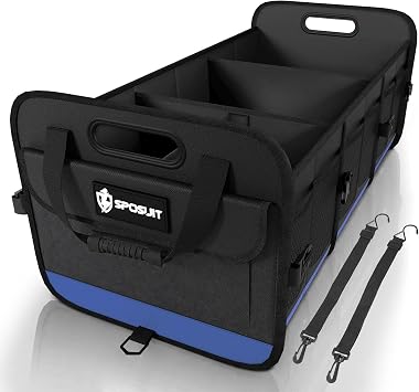 Sposuit Trunk Organizer for SUV - 105L Collapsible Sturdy Car Storage, Blue