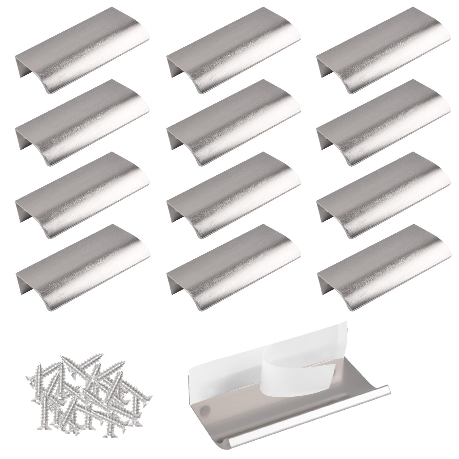 MOROBOR Finger Edge Pull, 16pcs Self Adhesive Pulls Modern Style Drawer Handle, Aluminum Alloy Invisible Wardrobe Handle for Cabinet Hardware Drawer, 80mm/Brushed Nickel — image 1