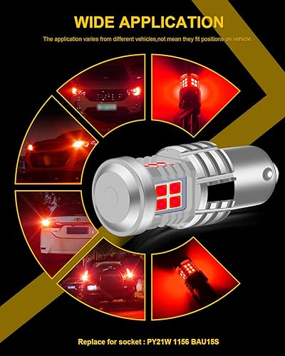 Miniatura 6 de KATUR BAU15S PY21W 7507 Bombillas LED superbrillantes, 12 piezas 3030 y 8 chips 3020 Canbus sin errores, reemplazo para señal de giro inversa, freno