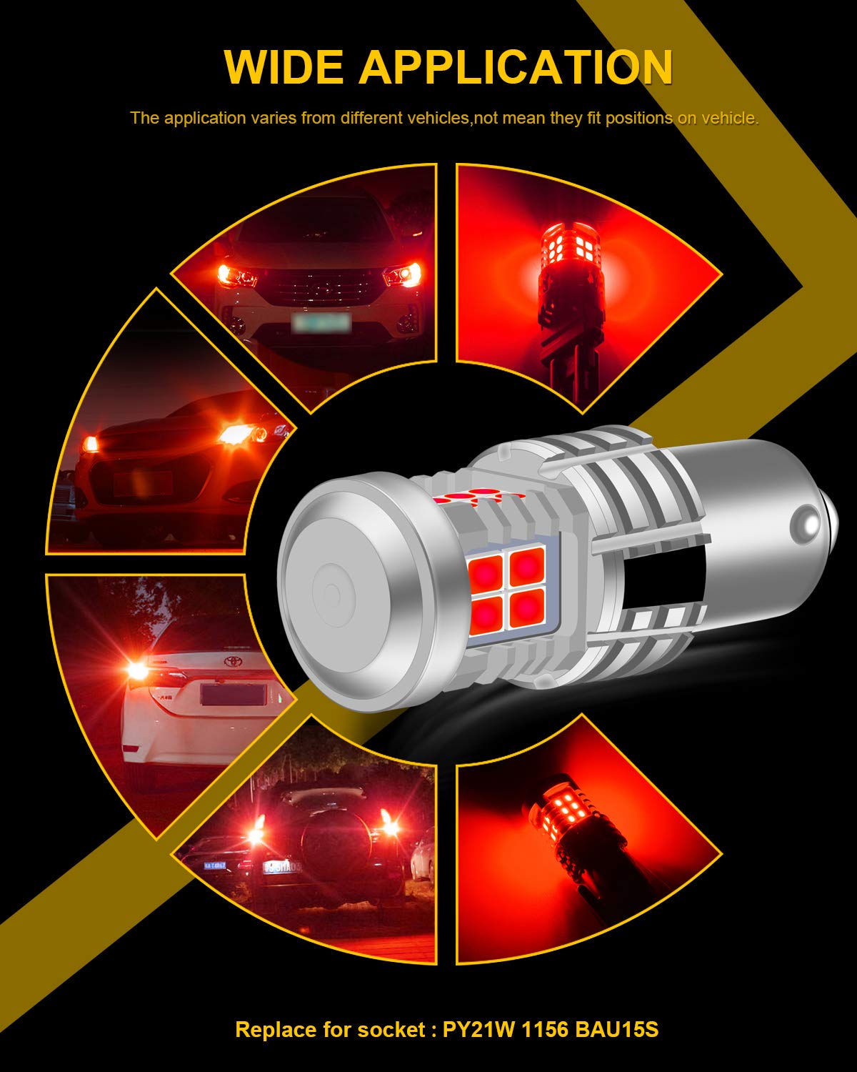 KATUR BAU15S PY21W 7507 Lampadine a LED Luminoso Eccellente 12pcs 3030 & 8pcs 3020 Chips CANBUS Senza errori Luci di parcheggio di Arresto della Coda del Freno di retromarcia,Rosso Brillante