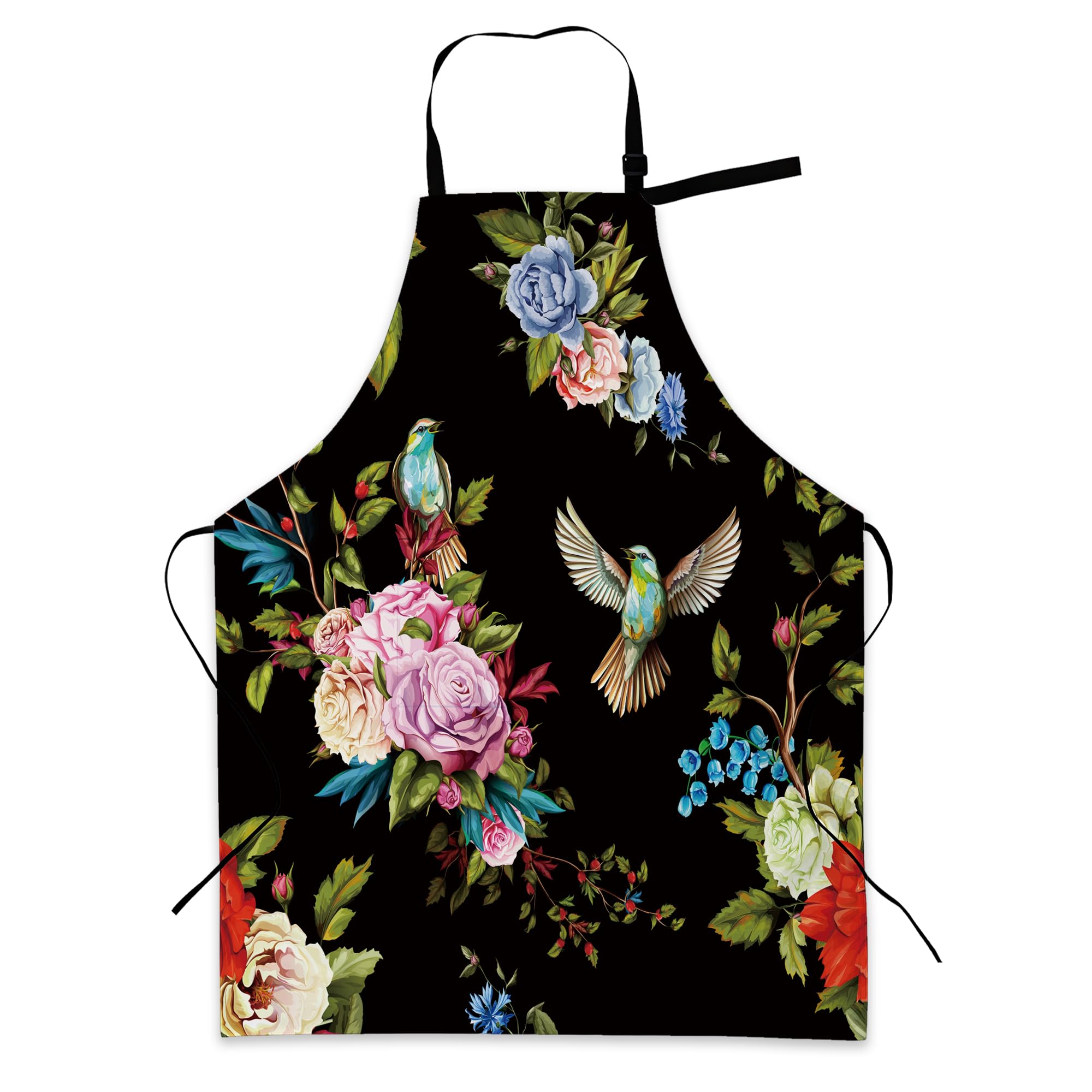 BILANGCE Apron with Wild Flowers Nightingale, Women Men Waterproof Chef Apron with Adjustable Neck Strap and Pockets Festive Pinny for Baking BBQ Gift 28x34 Inches