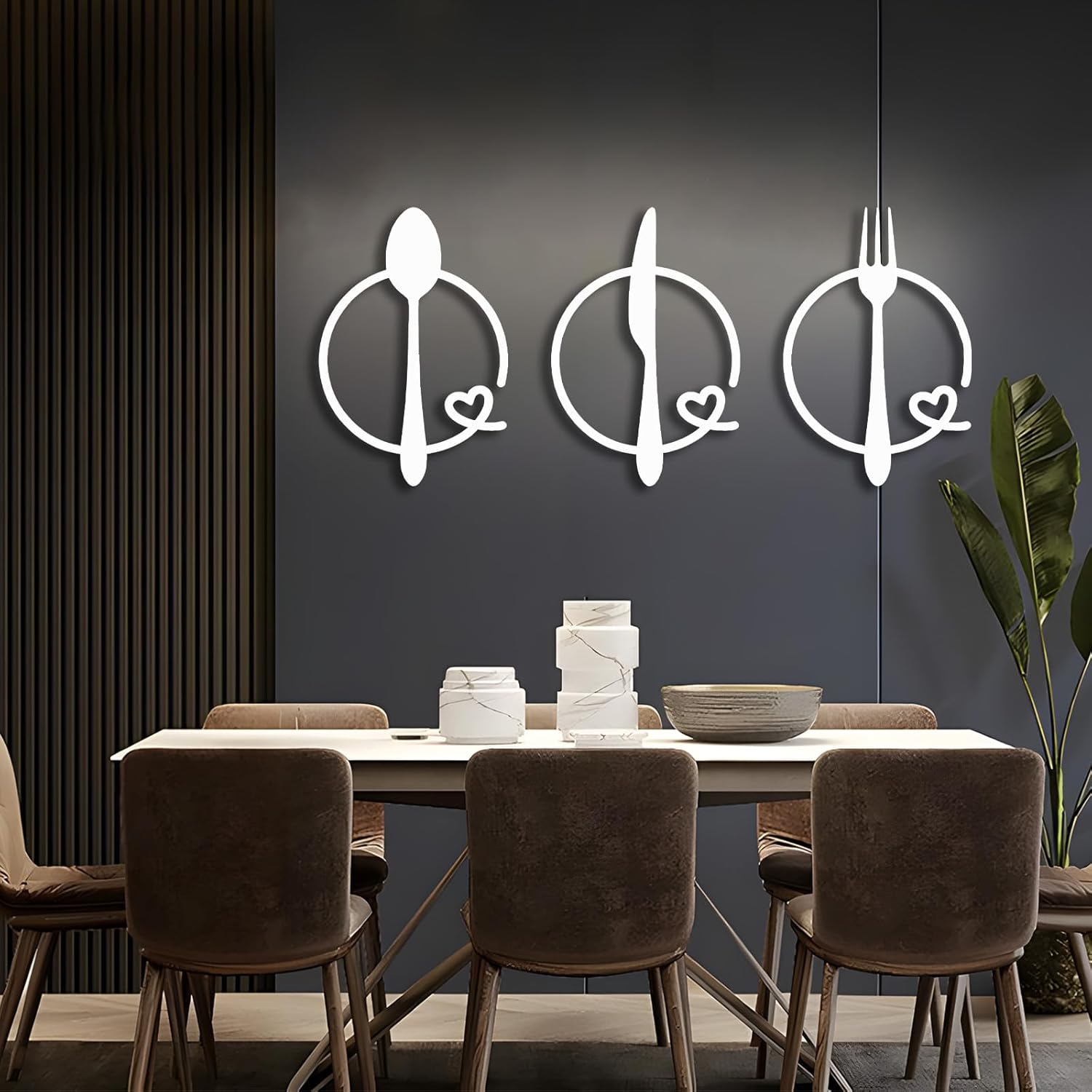 Gasijet Big Metal Fork Spoon Knife Set Wall Art, Knife Spoon Fork Wall Decor, Metal Kitchen Signs Wall Decor, 3 Pc Art Set, Modern Kitchen Decor, Dining Room Art (Silver, 39"x19"|99x48cm)