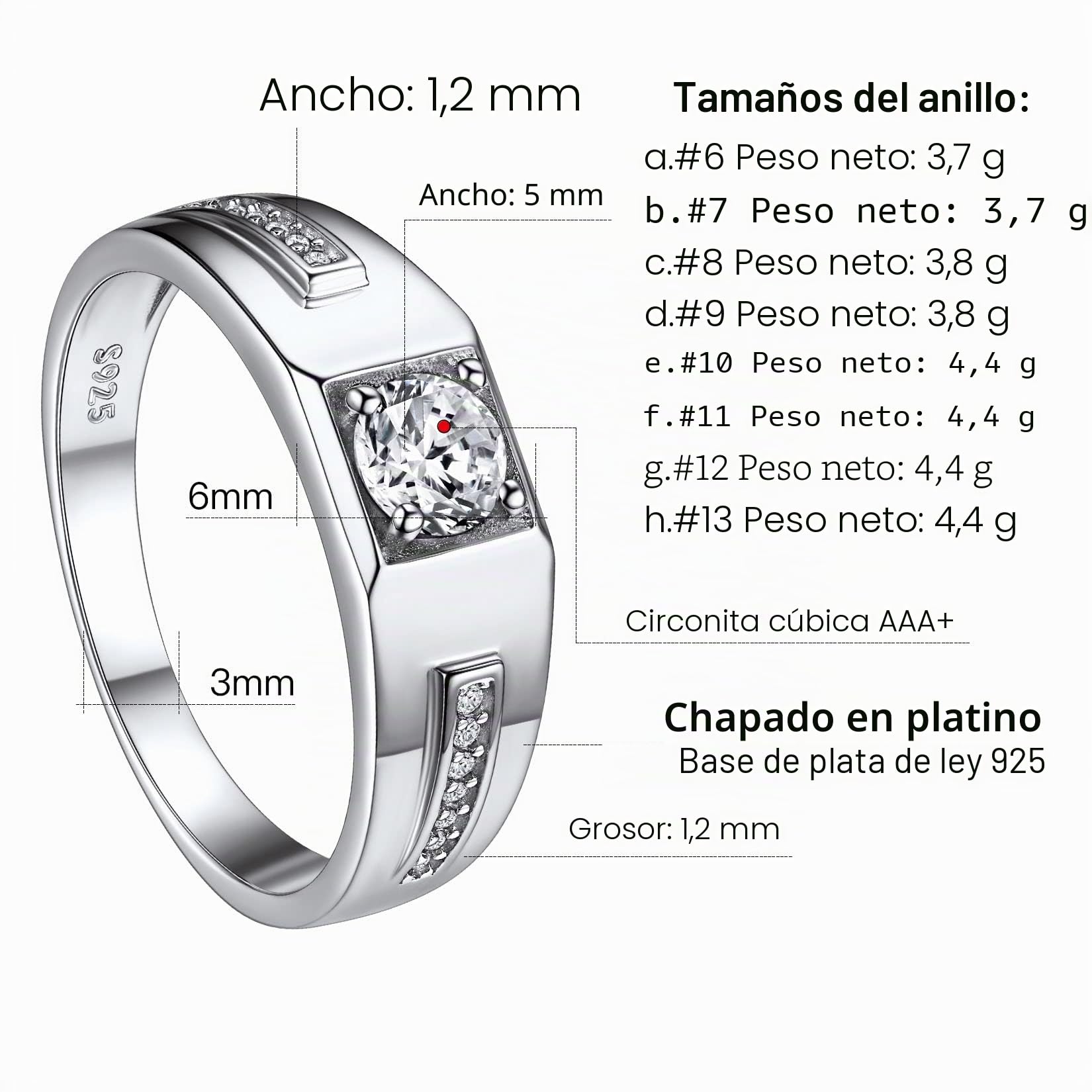Suplight Anillos de Plata de Ley 925 Anillos Compromiso Pareja Anillo con Circonita Negra/Blanca/Azul Tamaño 12-30