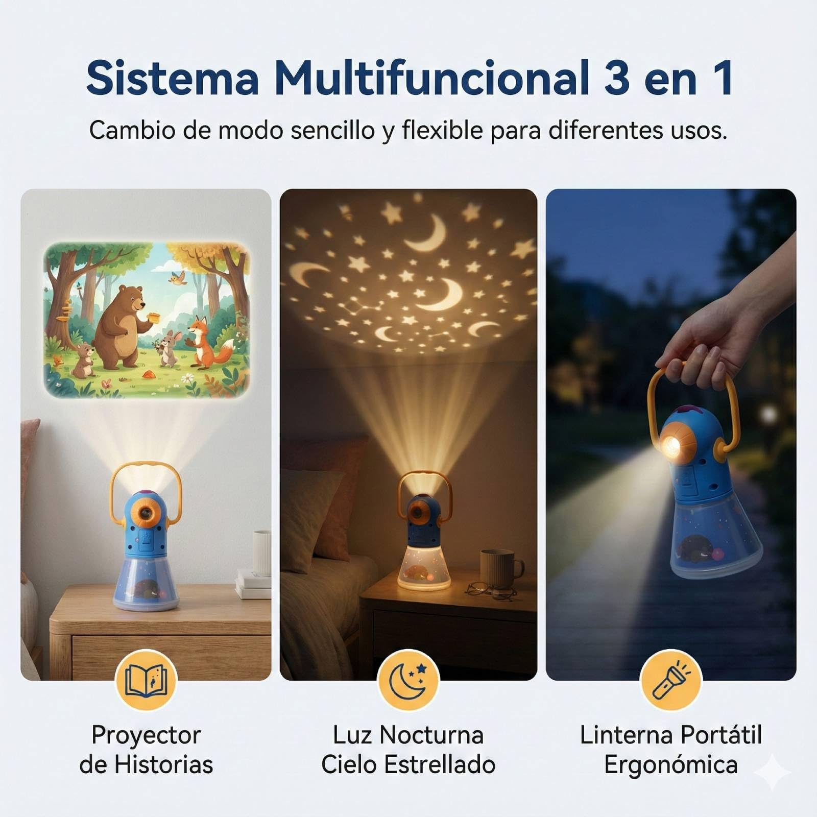 Lámpara de Proyección Multifuncional, Proyector de Historias y Cielo Estrellado, Luz Ambiental y de Sueño Portátil para Dormitorio Regalos