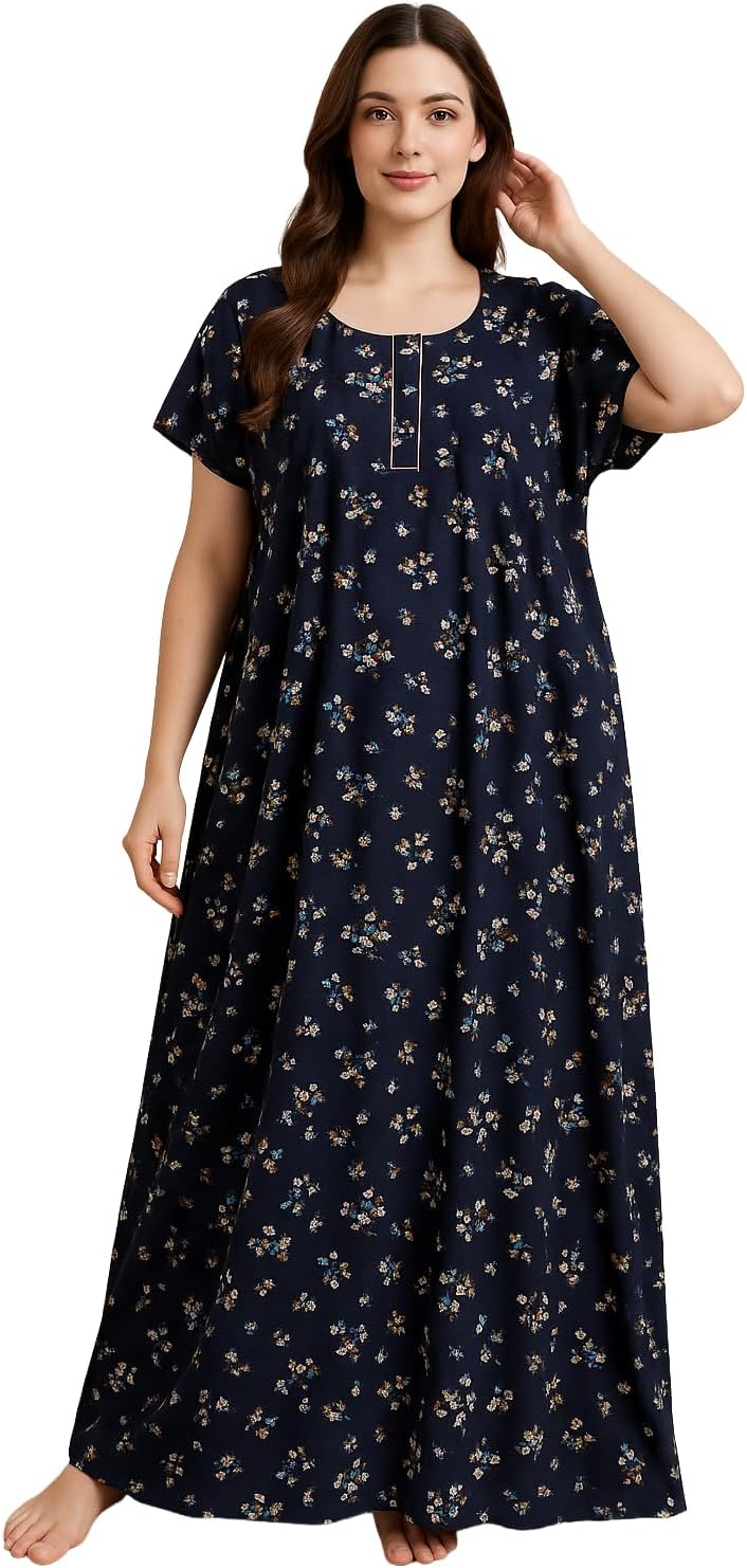 Bahumaan Pure Cotton Nighty for Woman | Floral Gown for Women Nightwear with Pocket | Cotton Nighty for Women Stylish | Maxi for Women Cotton