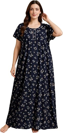 Bahumaan Pure Cotton Nighty for Woman | Floral Gown for Women Nightwear with Pocket | Cotton Nighty for Women Stylish | Ma...