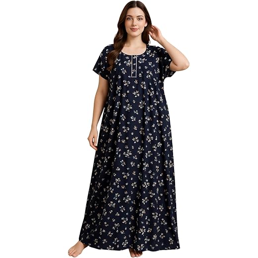 Bahumaan Pure Cotton Nighty Floral Free Size