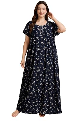 Bahumaan Pure Cotton Nighty for Women Floral with Pocket Free Size | Maxi Dress for Women Cotton | Night Dress for Woman