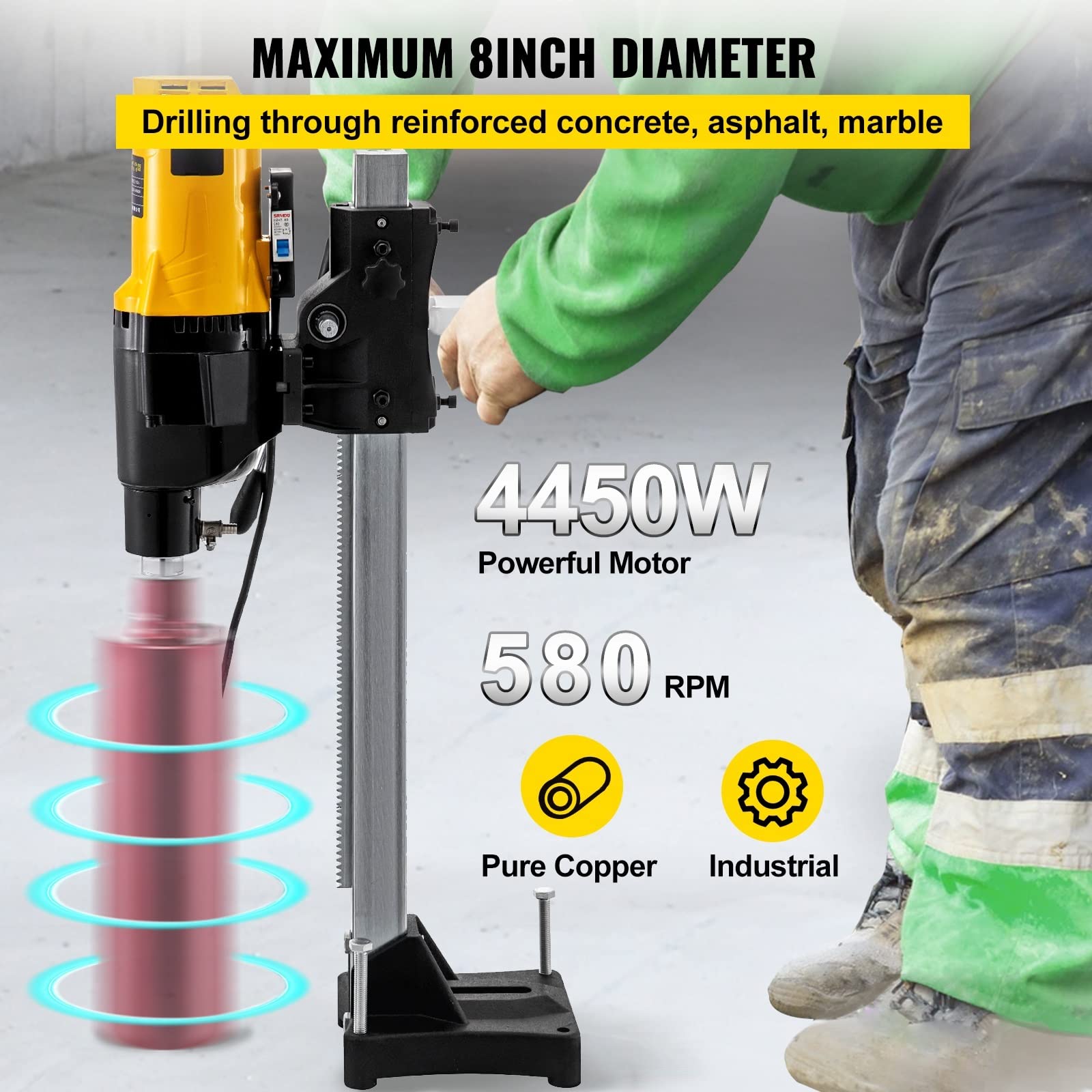 255mm pionowa wiertnica diamentowa stojak 4450W Heavy Duty ławka inżynierska mokry suchy beton marmurowa wiertarka