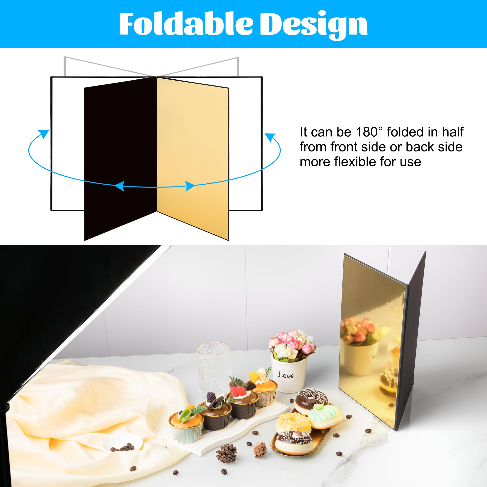 Pannello Riflettore 3 In 1 Per Fotografia - Argento/Bianco/Nero, 42x29cm, Pieghevole Per Studio