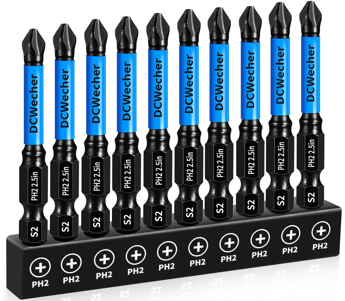 10-Pack 2 Phillips Bits for Impact Driver, 2.5-Inch Magnetic Drill Screwdriver Bit Set, with 1/4" Hex Shank S2 Steel, for Power Drill, Professional &